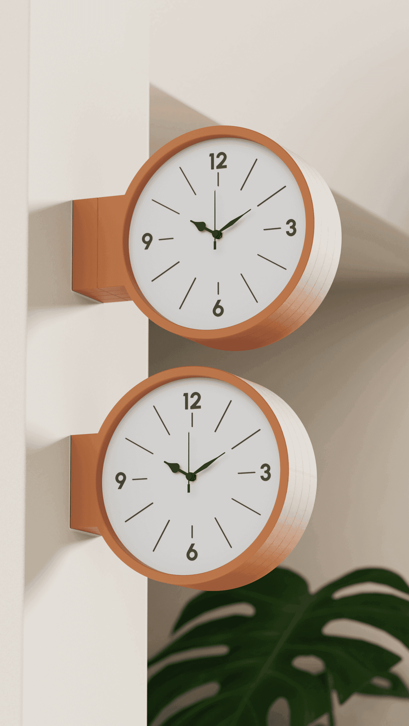 ORBI round wall clock, closer view of the dial and hands