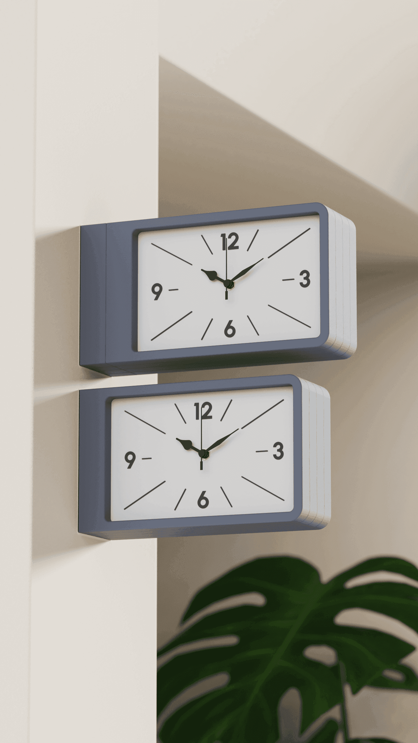 QUADRA rectangular wall clock, closer view of the dial and hands